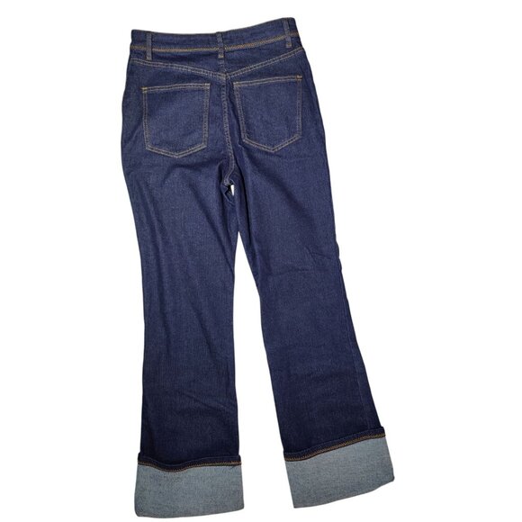 House Of Harlow Bootcut Cuffed Dark Wash Retro Style High Rise Jeans 28x29.5 NWT - Picture 2 of 8